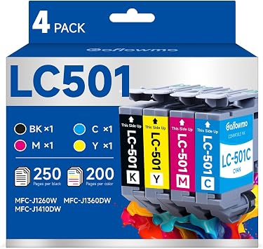 LC501 Ink Cartridges Compatible for Brother Printer MFC-J1360DW J1410DW 4PK | Replacement for Brother MFC-J1360DW MFC-J1410DW MFC-J1260W Series Printer, 250 Pages per LC501BK Ink, 200 pages per Color