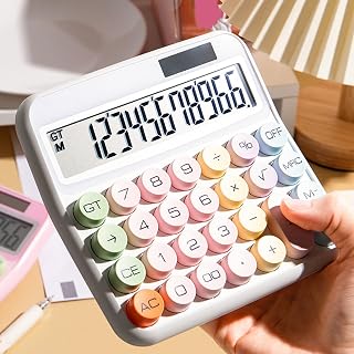 Hesitroad Calculadora de interruptor mecânico, digitação rápida e precisa, design retrô, botões grandes, visor LCD, calculadora de mesa, linda calculadora estética, material de escritório para a vida cotidiana e trabalho básico de escritório