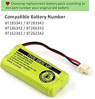 Vista 5 de BT183342/BT283342 2.4V 800mAh Ni-MH, compatible con baterías de teléfono inalámbrico AT&T VTech BT166342/BT266342 BT162342/BT262342 CS6709 CS6609