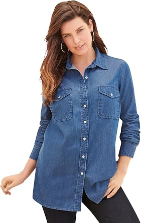 Roamans Womens Plus Size Olivia Denim Big Shirt