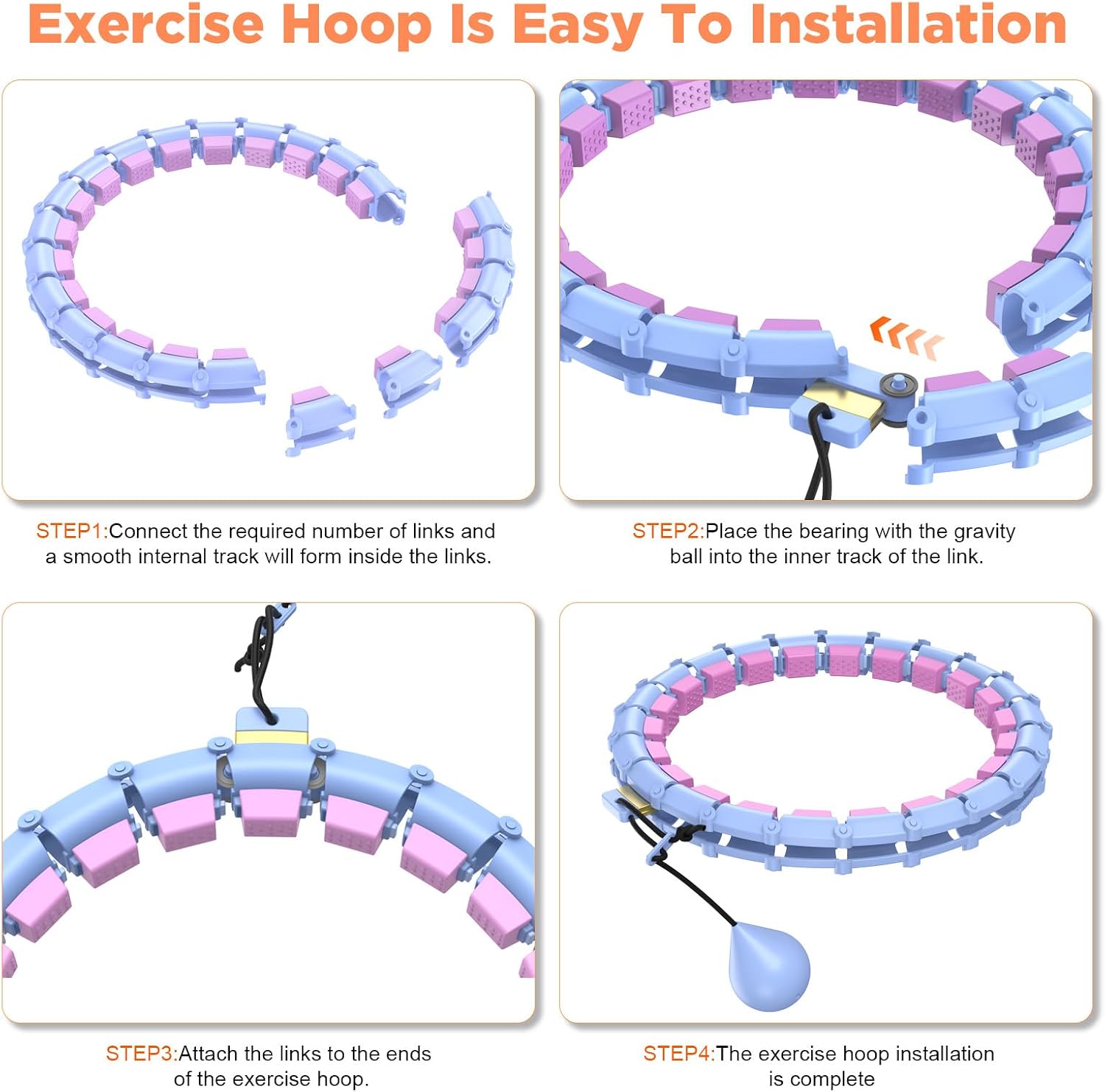 32 Knots Weighted Hula Infinity Fitness Detachable Hoop, 65 Inch Plus Size