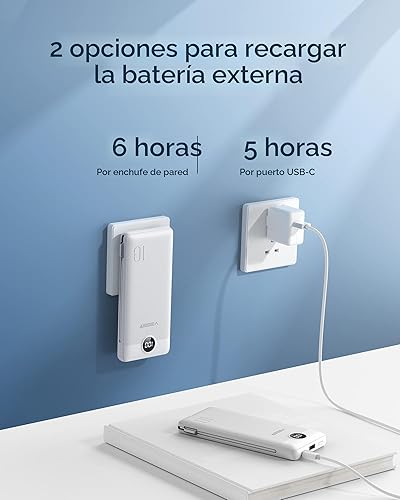 Miniatura 5 de VEGER - Cargador portátil de iPhone, cables integrados, carga rápida USB C, batería externa delgada de 10,000 mAh, enchufe de pared y USB para b