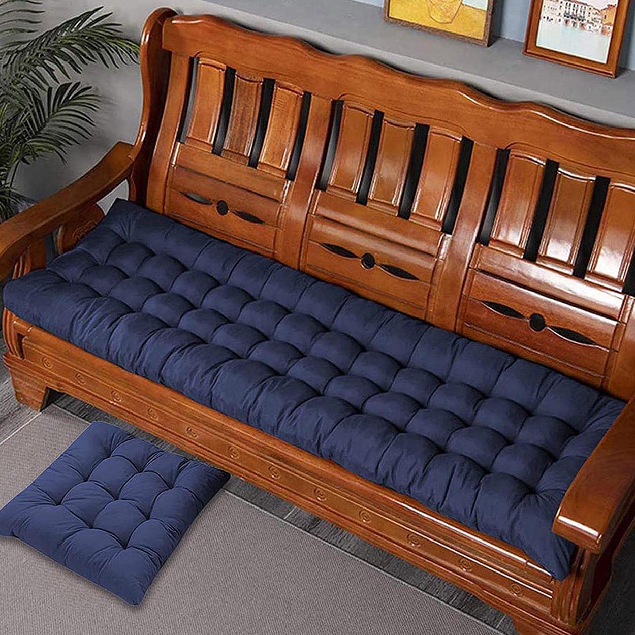 Ggoty Dark Blue Garden Bench Cushion Pad 2/3 Seater,Thick Cotton Bench Pad Cushions 100Cm/110Cm/120Cm,Rectangle Seat Cushion Pads For Outdoor Indoor (,100X40cm)