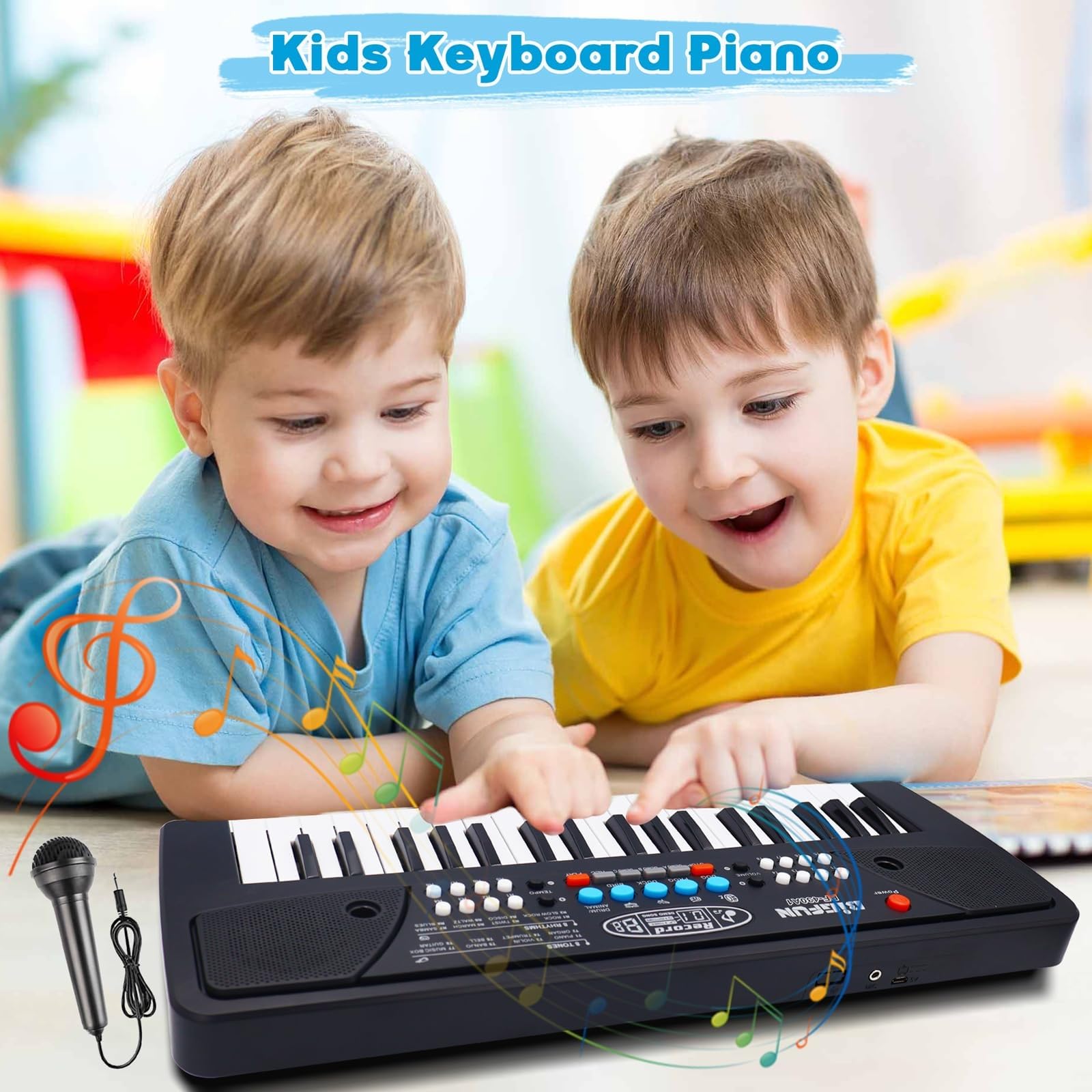 Kinder Keyboard Klavier mit Mikrofon, 37 Tasten Tragbar Musikalisches Elektronische Klavier Keyboard, Bildung Weihnachten Geburtstag Geschenk Spielzeug für 3 4 5 6 7 8 Jährige Mädchen Jungen Anfänger