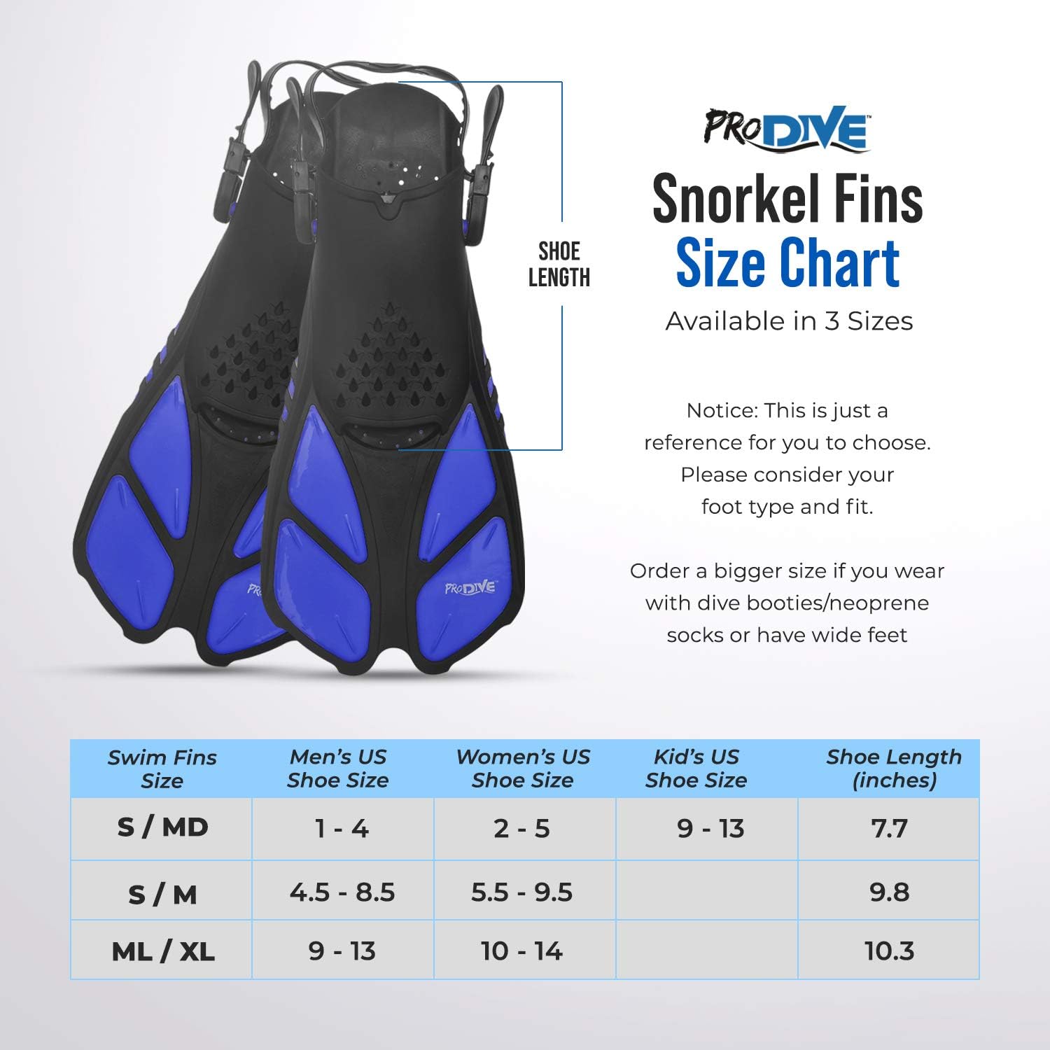 PRODIVE Snorkel and Swim Fins – Adjustable Open-Heel, Short-Blade Snorkeling and Diving Flippers Add Efficiency to Swimming and Diving – Sizes to Fit Men, Women and Kids – Compact and Great for Travel : Sports & Outdoors