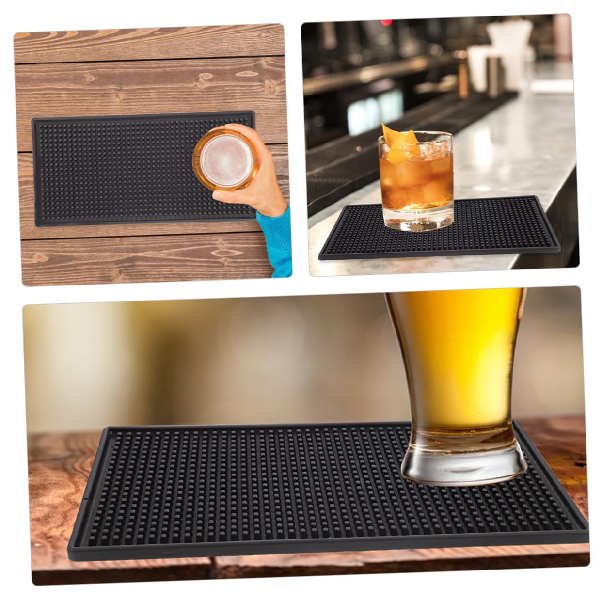 Tappetino da Bar Rettangolare in Pvc Nero, 2 Pezzi | Silicone e Pvc, Resistente All’usura e Facile da Pulire, Uso Domestico e Regalo Inaugurazione Casa