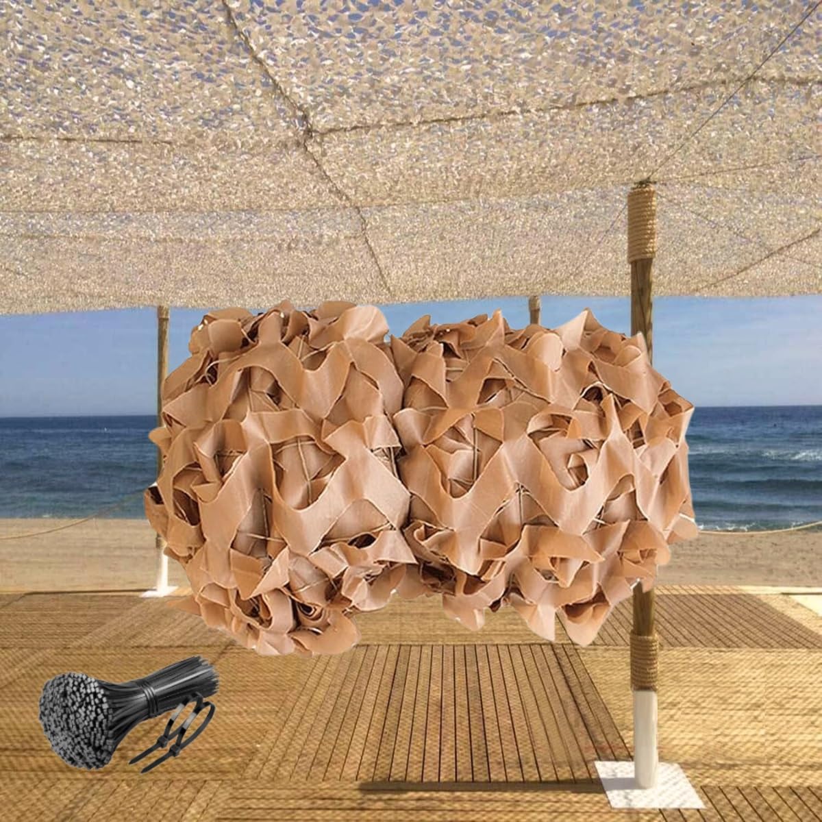 Générique Toile Ombrage Exterieur, Filet De Camouflage Sable 1x2m 1.5x4m 3x4m 5x5.5m 6x8m Auvent De Terrasse, Voile D'ombrage Rectangulaire(5x8.5 M)