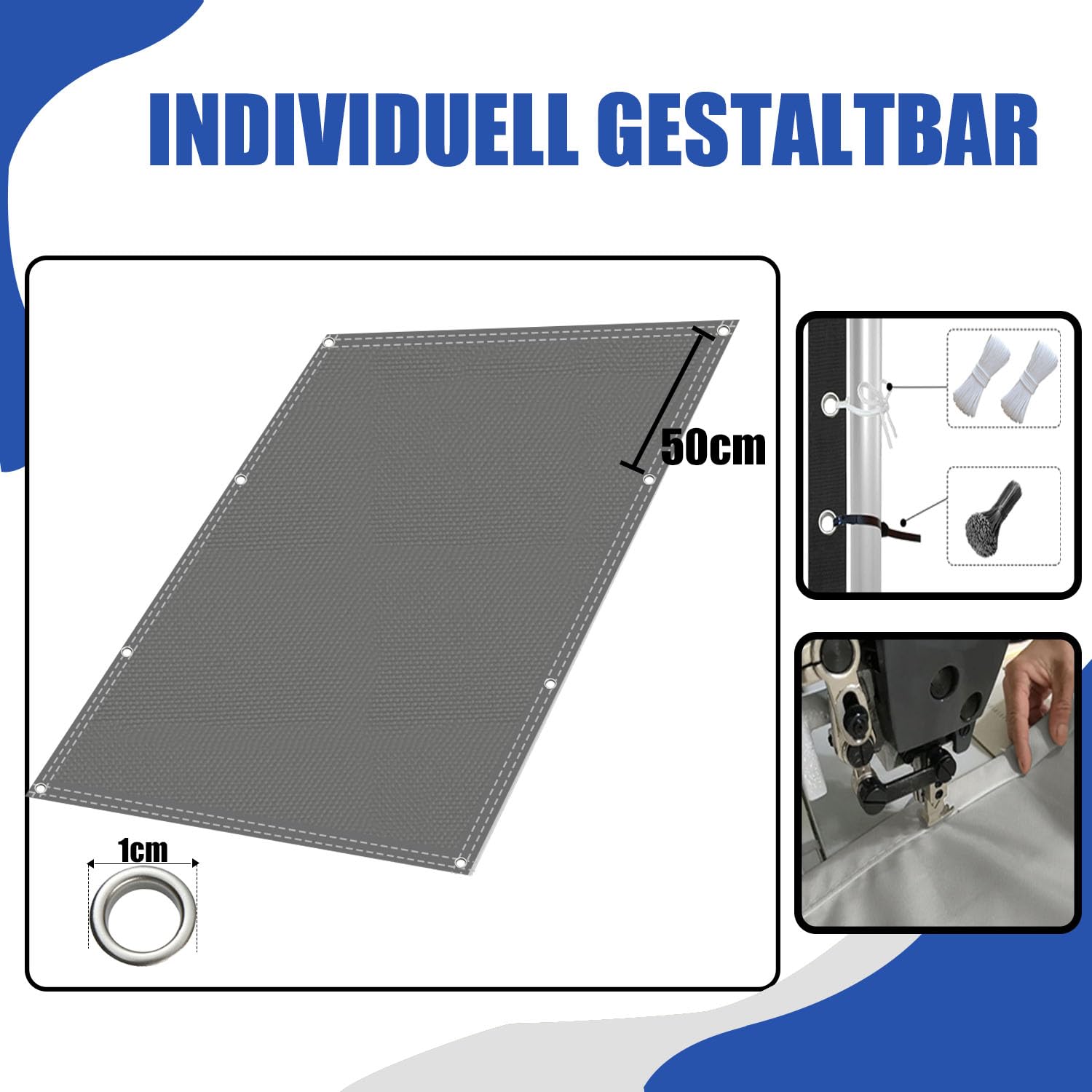 Sonnensegel mit Befestigungsseile, Sonnenschutz Wasserdicht, UV-Schutz Windschutz, Sonnensegel Polyester Rechteckig Reißfest mit ösen Seil für Garten Terrasse Balkon, Camping-1x1.5m-Dunkelgrau