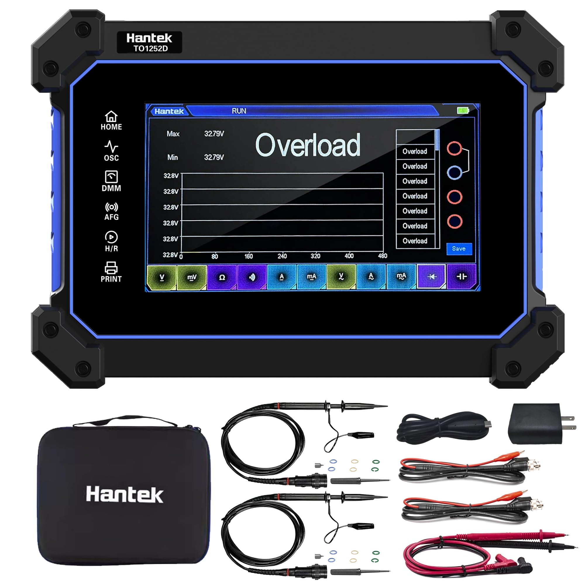Oscilloscope, 250MHz Bandwidth with Dual Channel Tablet Oscilloscope, with Digital Multimeter Test Arbitray Waveform Generator, Hantek TO1252D with 7 inch LCD