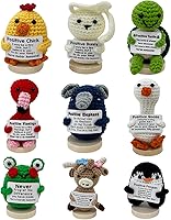 DeepWhale 9-Pack Positive Crochet Animals: Emotional Support Plush with Uplifting Messages - Mini Desk Decor & Cheer-Up Gifts for Women