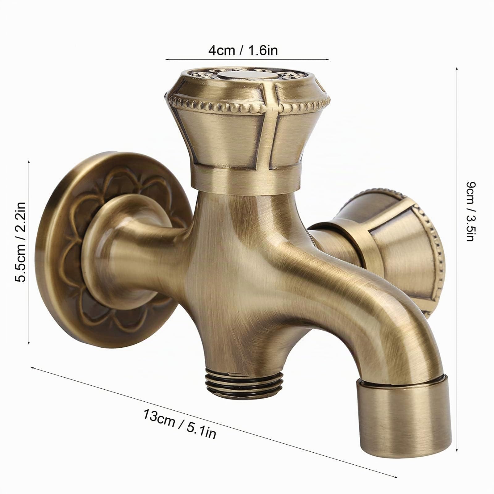 G1/2 Rubinetto Giardino a Parete, Retrò Rubinetti da Esterno Maniglia a Leva in Ottone Bagno Lavatrice Rubinetto Acqua Fredda per Giardino Esterno