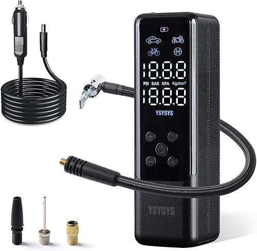 Miniatura 9 de Inflador de neumáticos 3 veces más rápido, compresor portátil pequeño Vaclife con medidor de presión de pantalla LCD, adecuado para inflables,