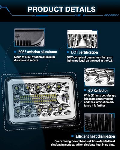 Miniatura 3 de CO LIGHT 4 faros delanteros LED de 4 x 6 pulgadas Hi Lo Sealed Beam Rectangular Reemplazar H4651 H4652 H4656 H4666 H6545 Compatible con Peterbilt