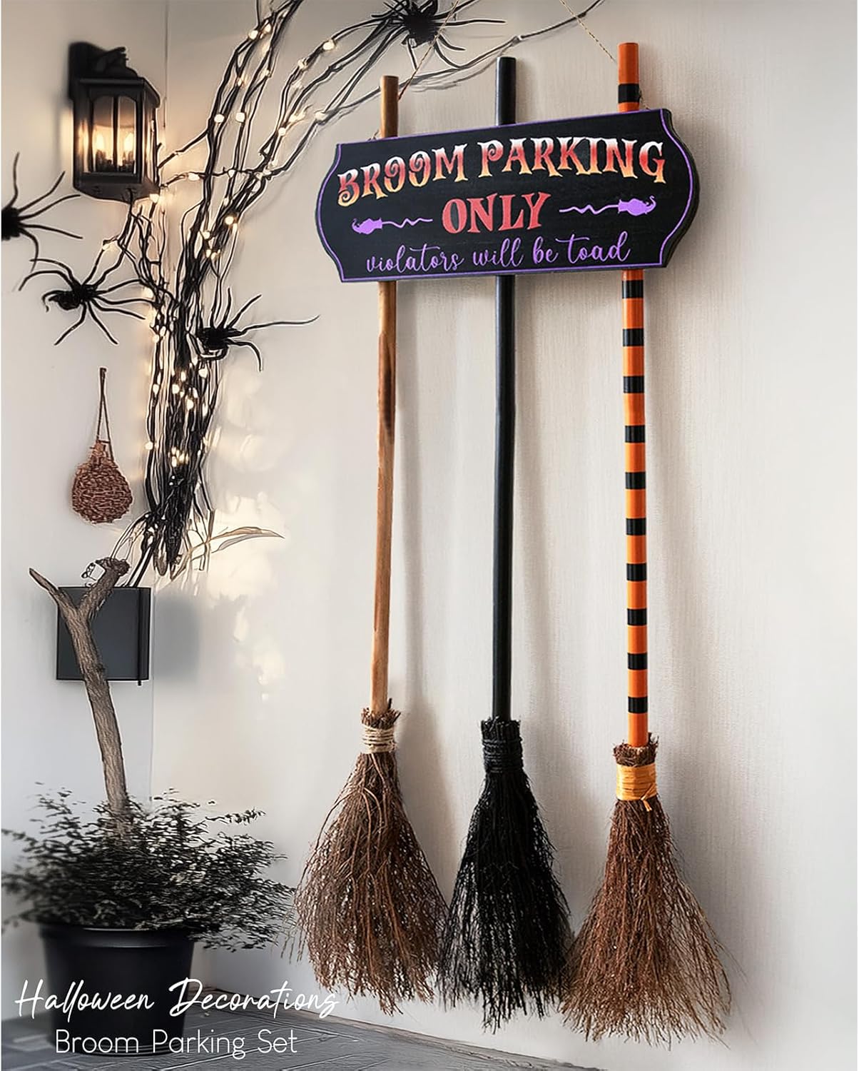 Halloween Decorations – Halloween Decor – Broom Parking Sign with 3 Wooden Witches Brooms – Cute Hocus Pocus Front Porch Wall Decor for Indoor Outdoor Home Office Party Decoration Halloween Decorations – Halloween Decor – Broom Parking Sign with 3 Wooden Witches Brooms – Cute Hocus Pocus Front Porch Wall Decor for Indoor Outdoor Home Office Party Decoration