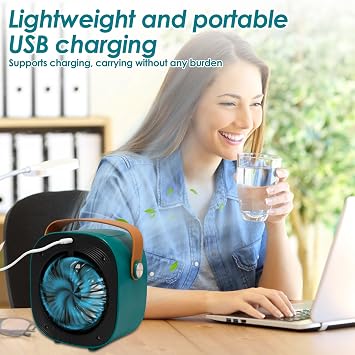 Portable Air Conditioner Cooling Fan, USB Rechargeable Personal Mini Air Conditioner Fan, Portable Air Cooler Fan for Office, Home, Bedroom, Car, Camping, Travel (Green)