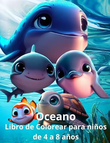 Oceano Libro de Colorear para niños de 4 a 8 años Cuaderno para colorear con 50 Animales bonitos para niños y niñas (Spanish Edition)