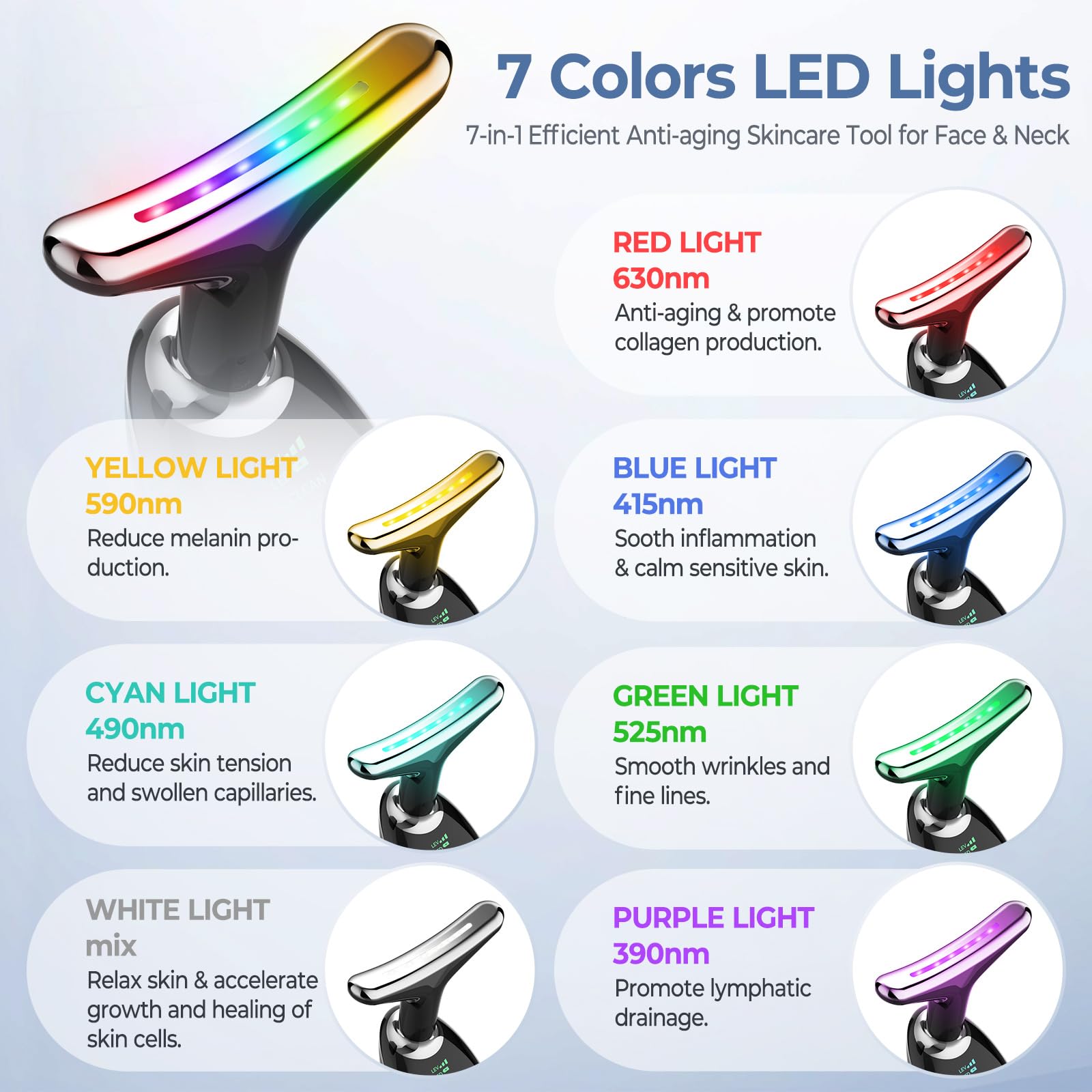 Massaggiatore viso, dispositivo antirughe per il viso con 3 modalità e 7 luci colorate, dispositivo portatile per la bellezza del viso, massaggiatore facciale, dispositivo tonificante per il