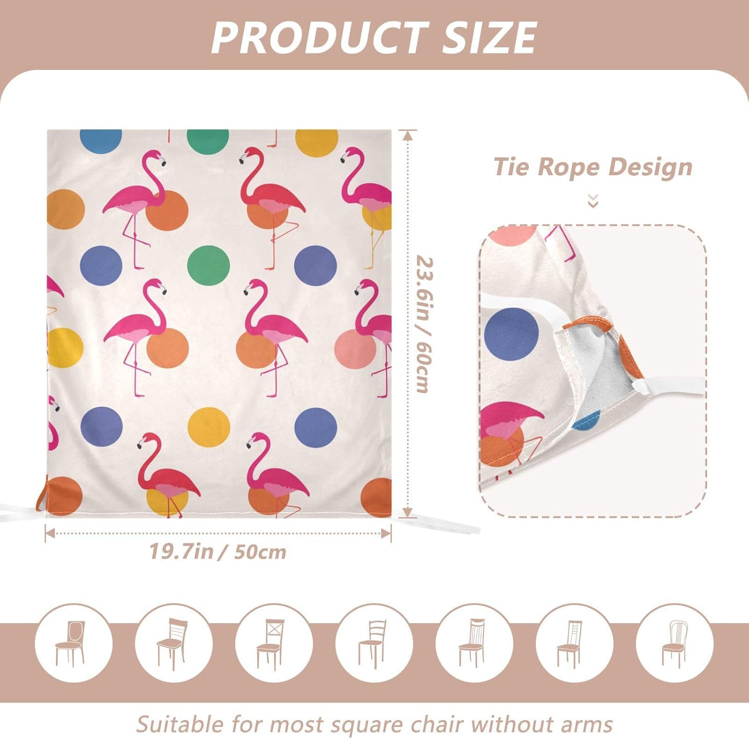 ALAZA Flamingo Polka Dots Chair Back Cover Set of 6, Washable Reusable Removable Chair Slipcovers Decorative Chair Cover for Home Kitchen Wedding Party