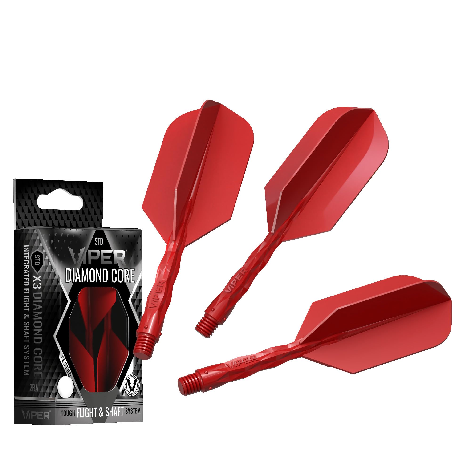 Viper Diamond Core Integrated Dart Flight & Shaft System - Precision Darting Accessory with Tough Polymers for Enhanced Performance, Set of 3, InBetween Shaft, Slim Flight, Red