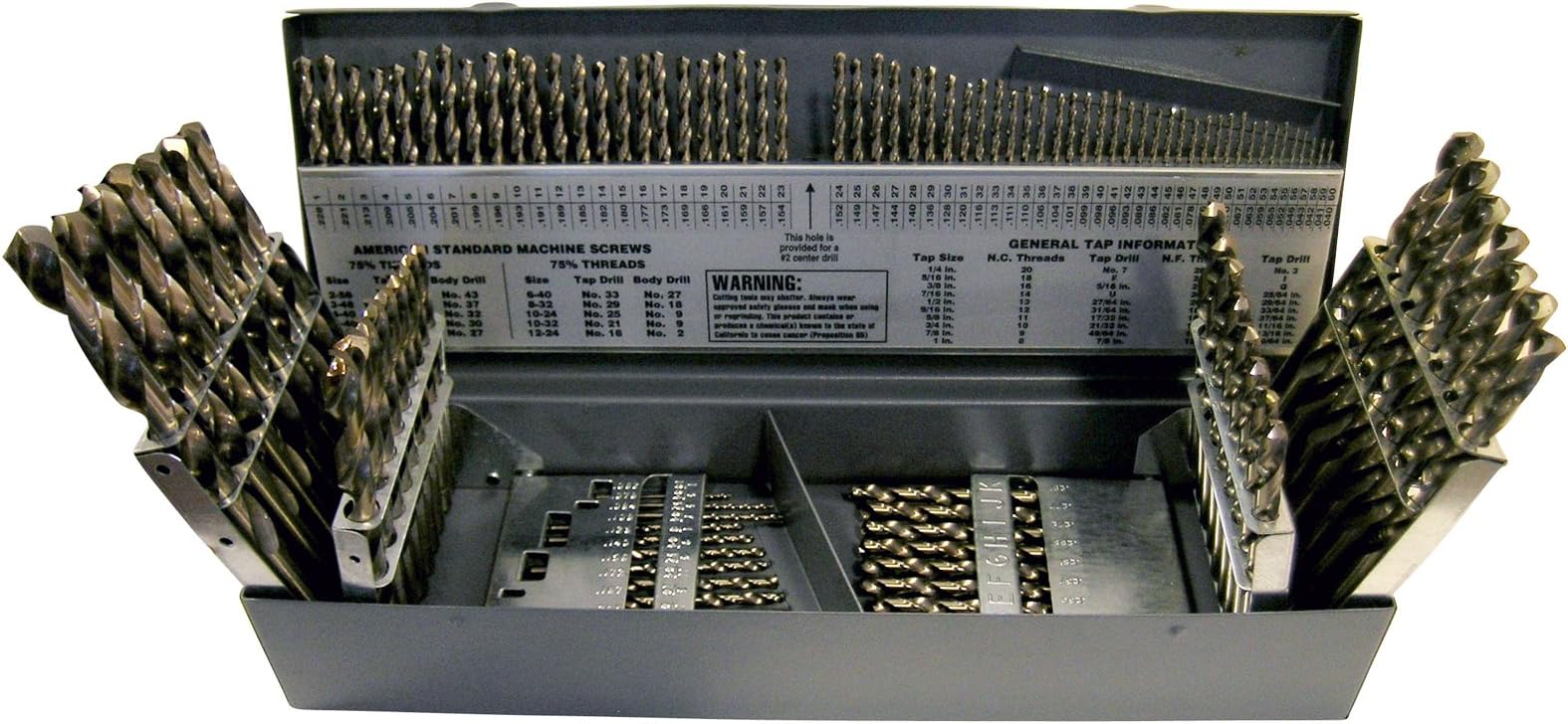 Cle-line C21129 135 Degree Heavy-Duty Cobalt Jobber Length Drill Set in Metal Case, 115 Pieces