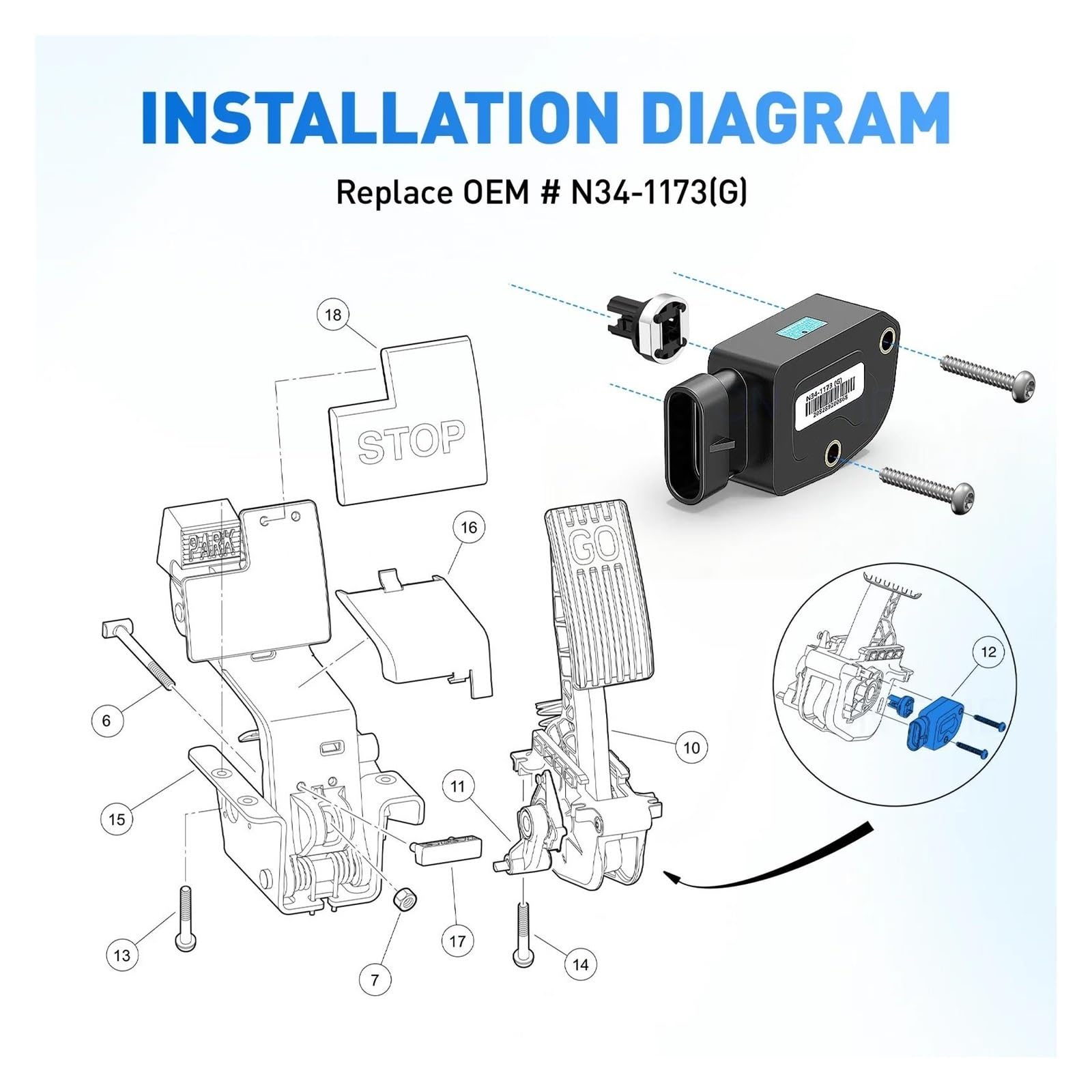 Sensor Acelerador Coche Para Club Car 2010 En Adelante Para Precedent/para Tempo/para Gas Para Carrito Para Golf Con Conjunto Pedal Acelerador Segunda Generación Kit Sensor