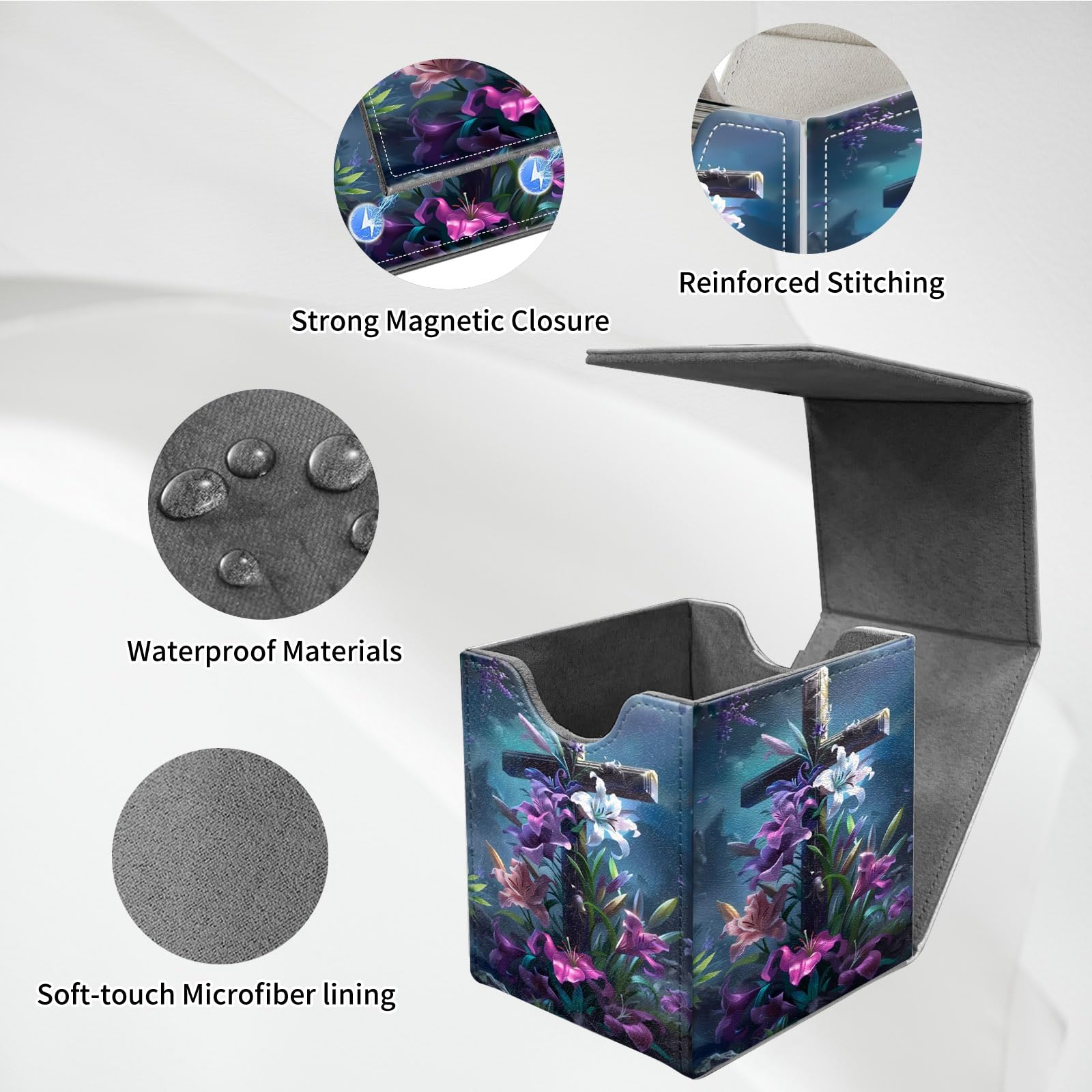 Amazon.com: GYSYSQSH Card Deck Box for MTG Commander Christian Jesus Cross  Flower Design Fits 100+ Sleeved Cards PU Leather Trading Card Case with  Magnetic Closure Waterproof Storage Box for Magic TCG CCG