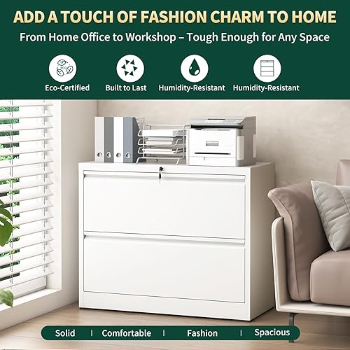 Miniatura 7 de Archivador lateral de 2 cajones con cerradura, archivadores para oficina en casa, tamaño legalcarta A4, gabinete de almacenamiento, requiere
