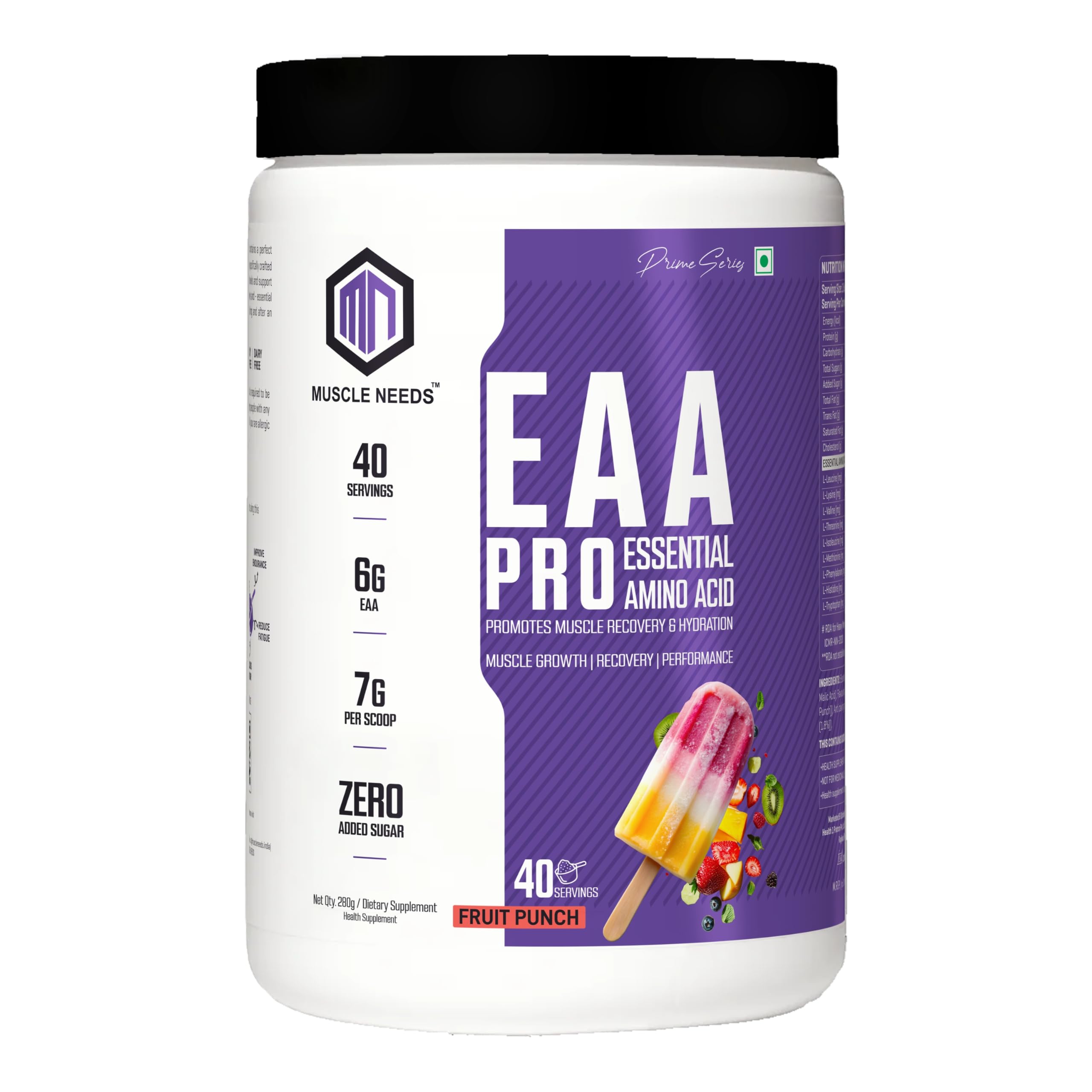 EAA PRO Essential Amino Acids Powder | 6g EAA Per Serving | Muscle Recovery, Hydration & Lean Muscle Support | Zero Added Sugar | Post Workout Supplement for Men & Women | 40 Servings (280 Gm, Fruit Punch)-image-27