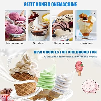 Ice Cream Maker, 1L Automatic Frozen Yogurt & Dessert Machine for Home, Soft Serve Ice Cream Machine, Ice Cream Mix for Machine, Ice Cream Maker with Removable Bowl