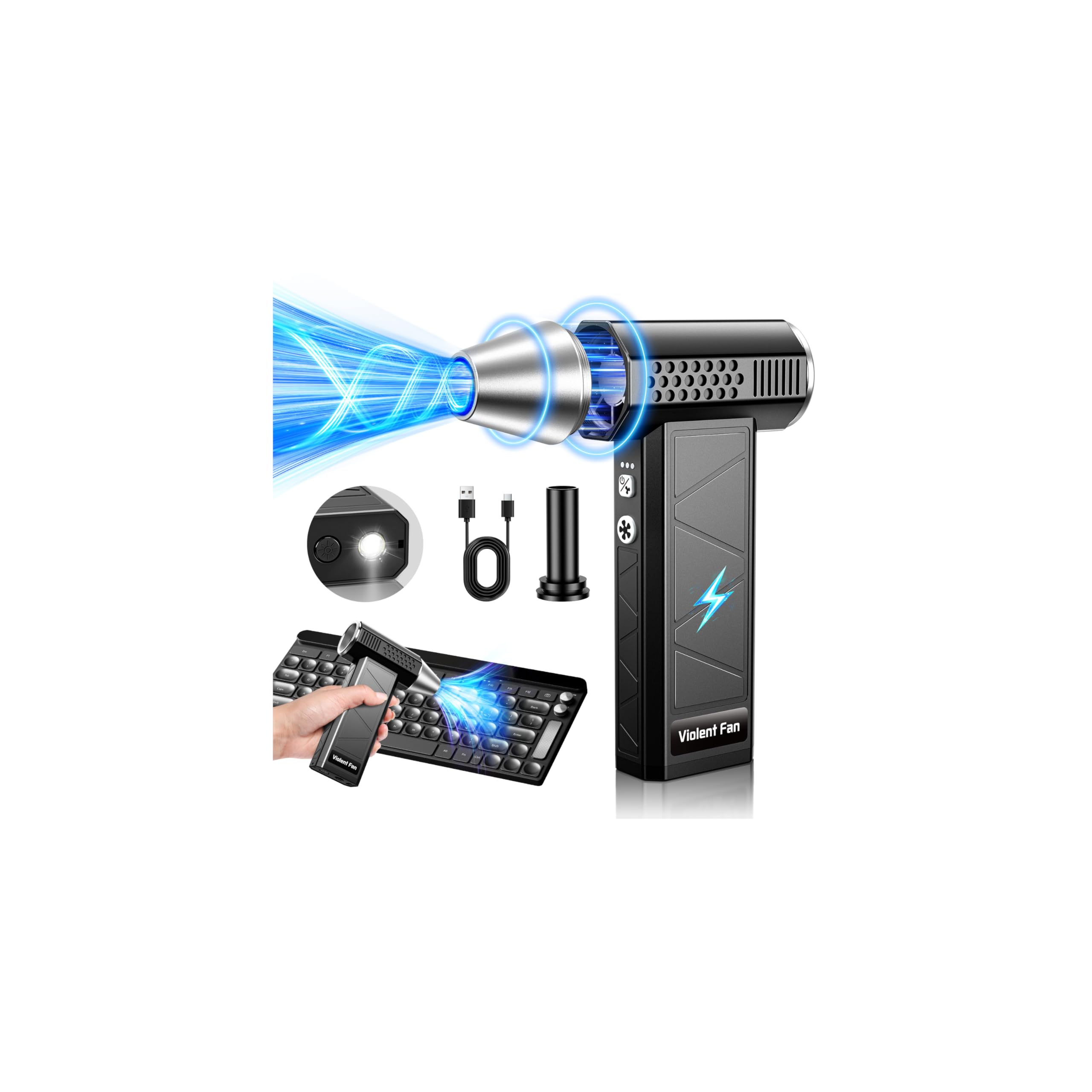 Electric Air Duster, 210000RPM Super Powerful Cordless Air Blower, 4-Gear Adjustable for Deep Cleaning Keyboard, PC, Car, Home & Outdoor - Replaces Compressed Air Cans