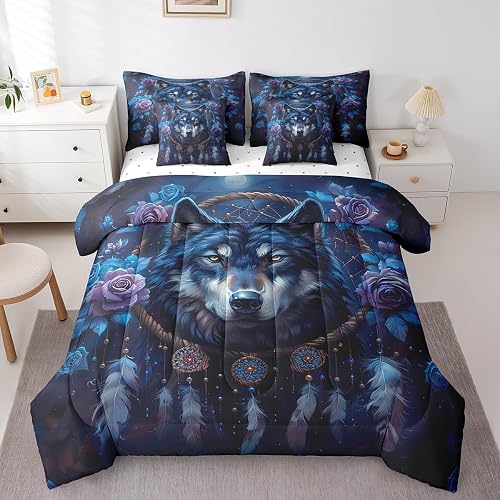 Bohemian Dream Catcher Bedding Queen Size 7pcs For Kids Boys Girls Safari Wolf C