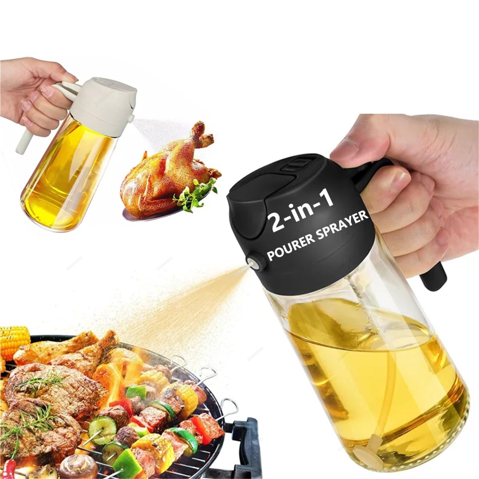 Pulverizador de aceite de cocina, Pulverizador 2 En 1, Vertedor De Aceite, Botella Vacía, Contenedor Plástico, Dispensador, Vaporizador, Cocina, Barbacoa, Utensilios Acampada(2Pcs Yellow)