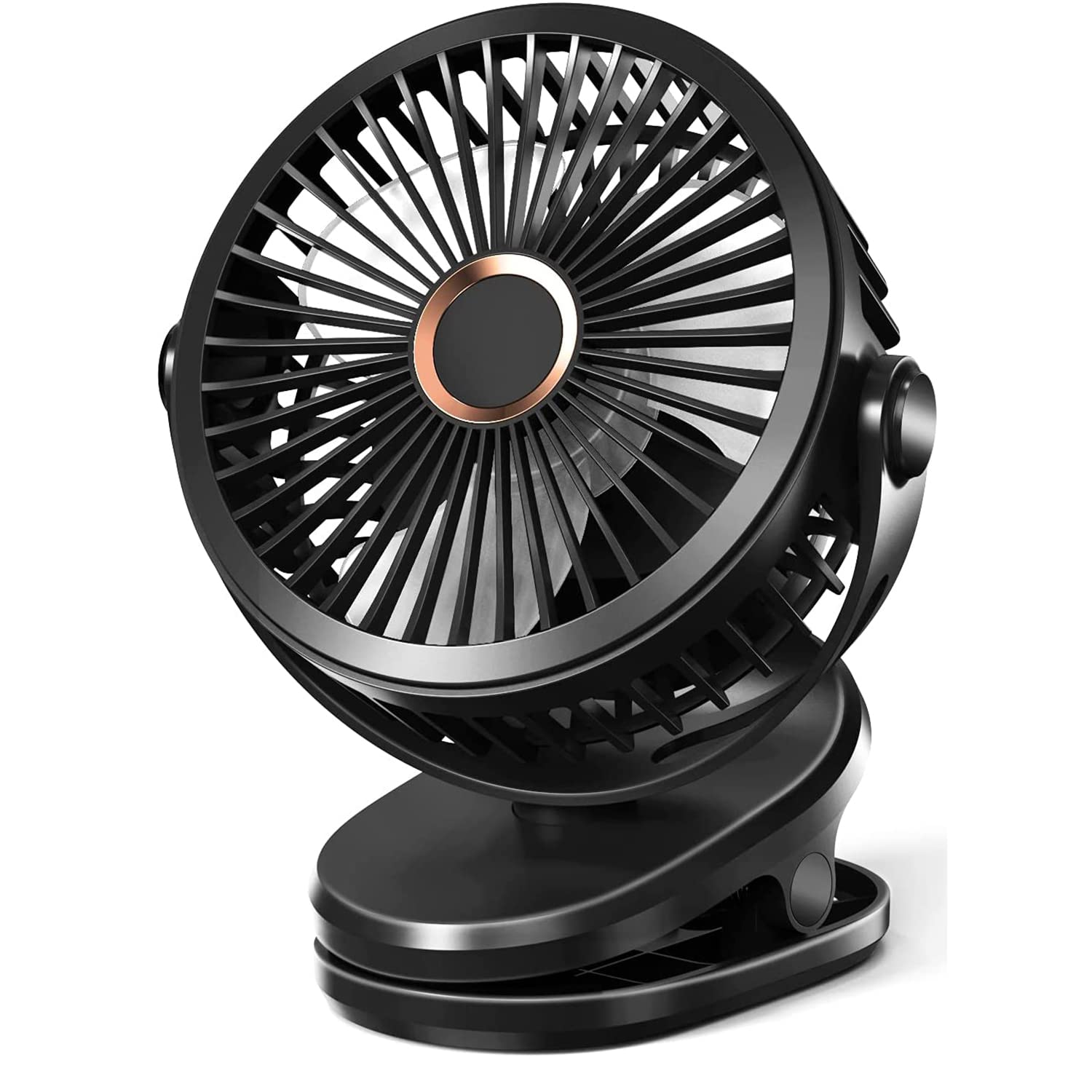 Arabest Clip on Fan, 360° Rotation Portable Small Desk Fan, 4 Speed Quiet Personal Rechargeable Battery Operated USB Fan with Clip, Strong Wind Stroller Fan for Stroller, Camping, Office, Desk (Black)