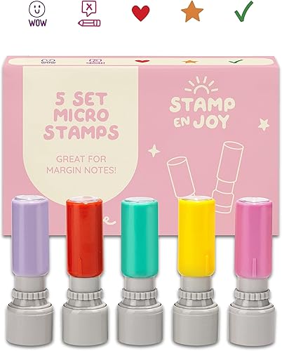 Juego de 5 sellos de tinta autoadhesiva, sellos multicolor para profesores para aula, sellos para profesores, precintados, recargables (sellos de