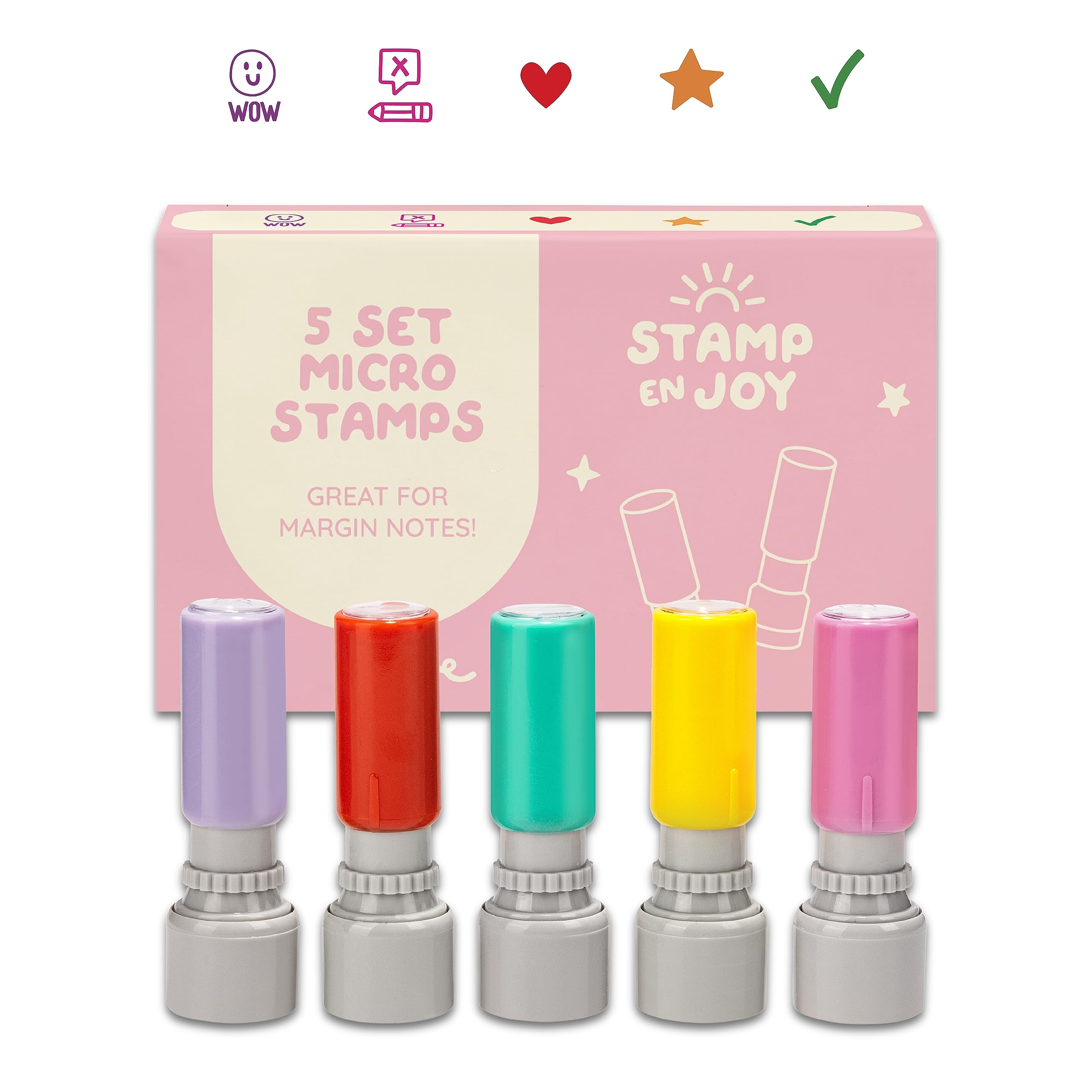 Stamp EnjoySelf-Ink Flash Stamp Set, Multicolor Teacher Stamps, Office Stationery Stamps, Pre-Inked (Margin Stamps)