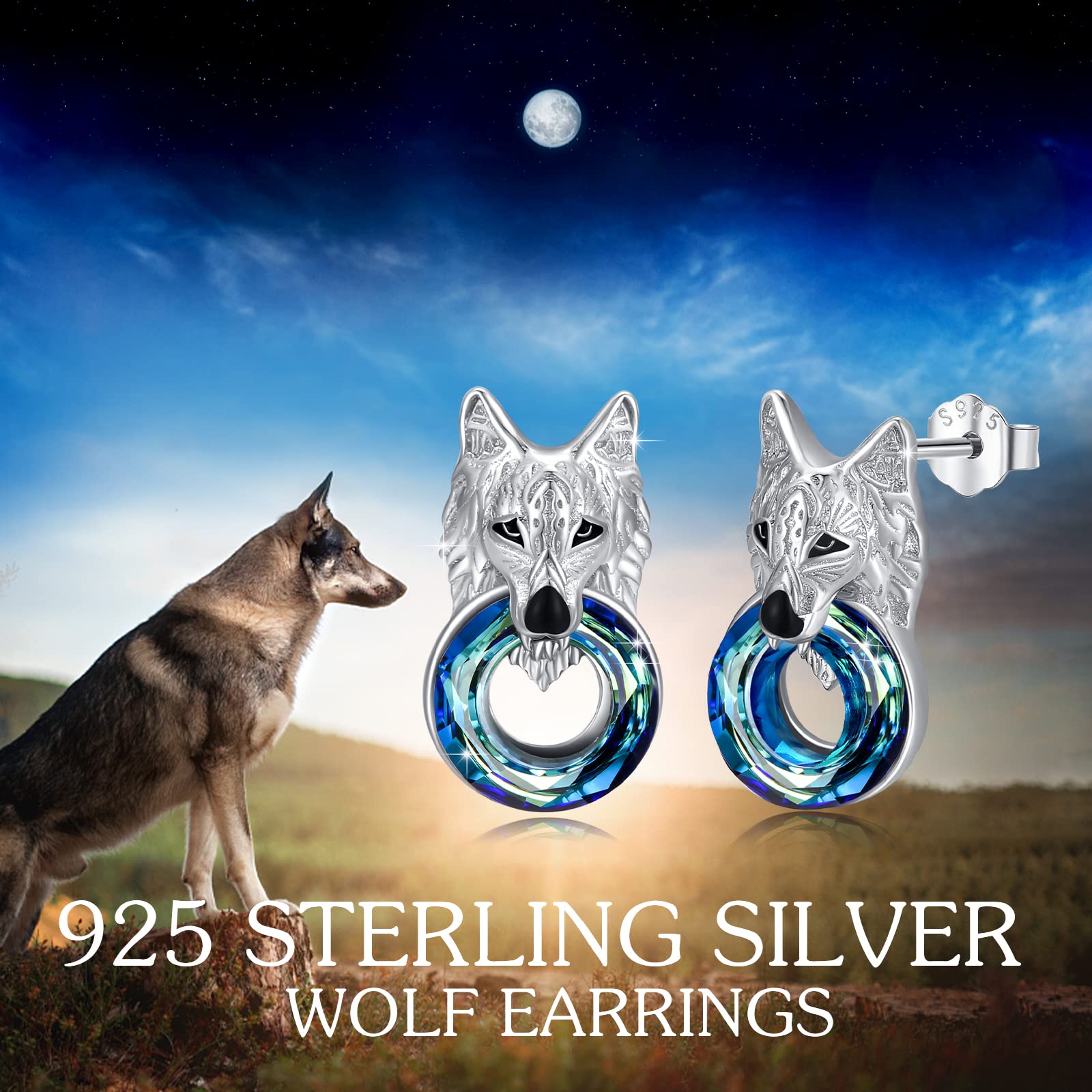 REDSUN Orecchini a forma di lupo/drago/tigre, in argento sterling 925, con testa di lupo, orecchini da uomo e da donna, con cristalli, gioielli punk gotici, per unisex, uomini, ragazze, donne