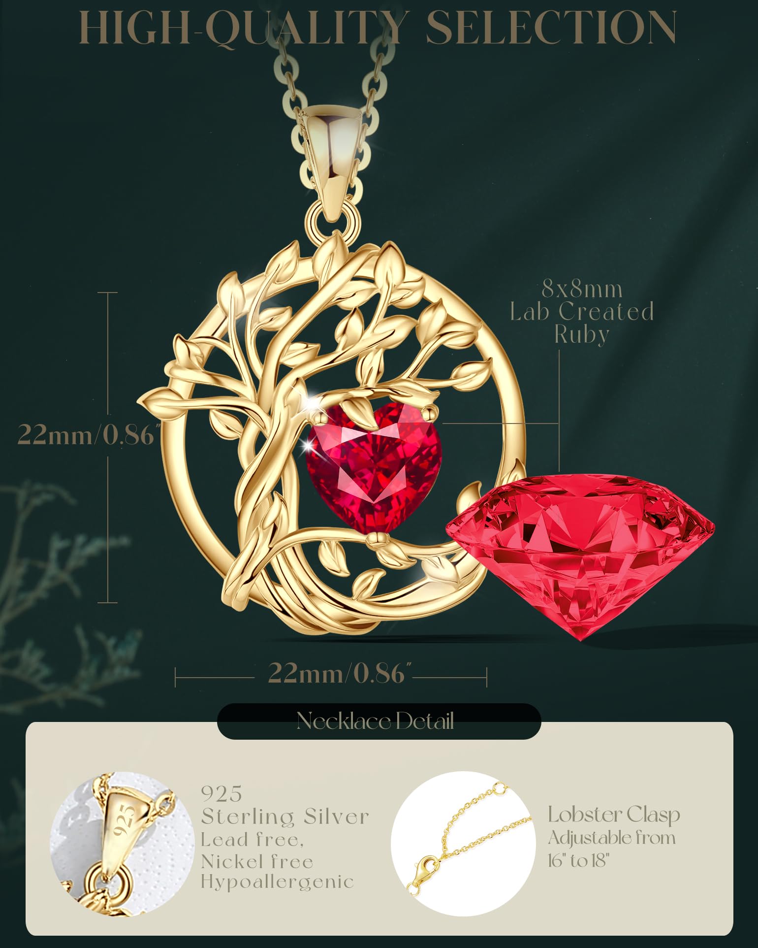 FANCIME Tree of Life Baum des Lebens Geburtstein Halskette Sterling Silber Anhänger Geburtstein Kette Edelstein Jahrestag Geburtstag Schmuck Weihnachten Geschenke für Damen Mama Ihre Frau