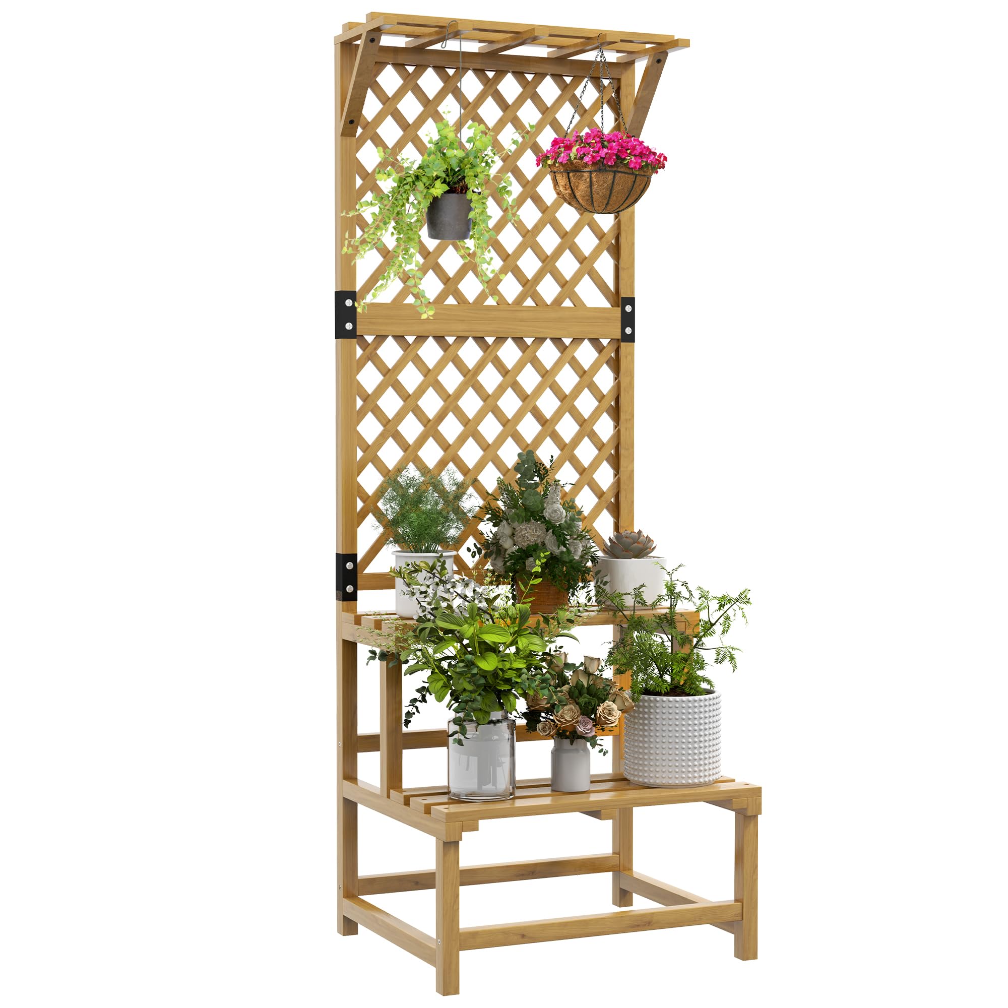 Outsunny Wooden Plant Stand with Trellis for Climbing Plants - Yellow  | TJ Hughes