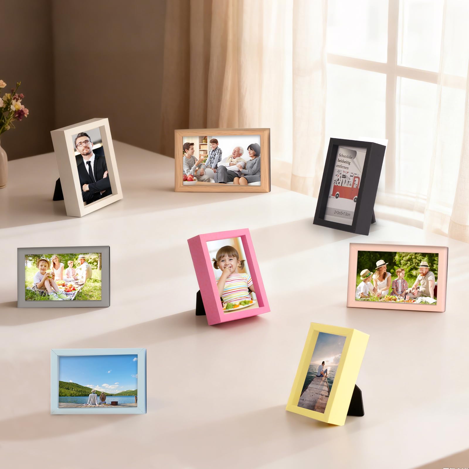 Magnetische Mini Bilderrahmen,Polaroid Fotorahmen mit Magnete für Kühlschrank, Kinderzeichnungen Holz Rahmen,Kleine Bunt Set aus 8 Stück (5x7.6 cm / 2x3 Zoll)
