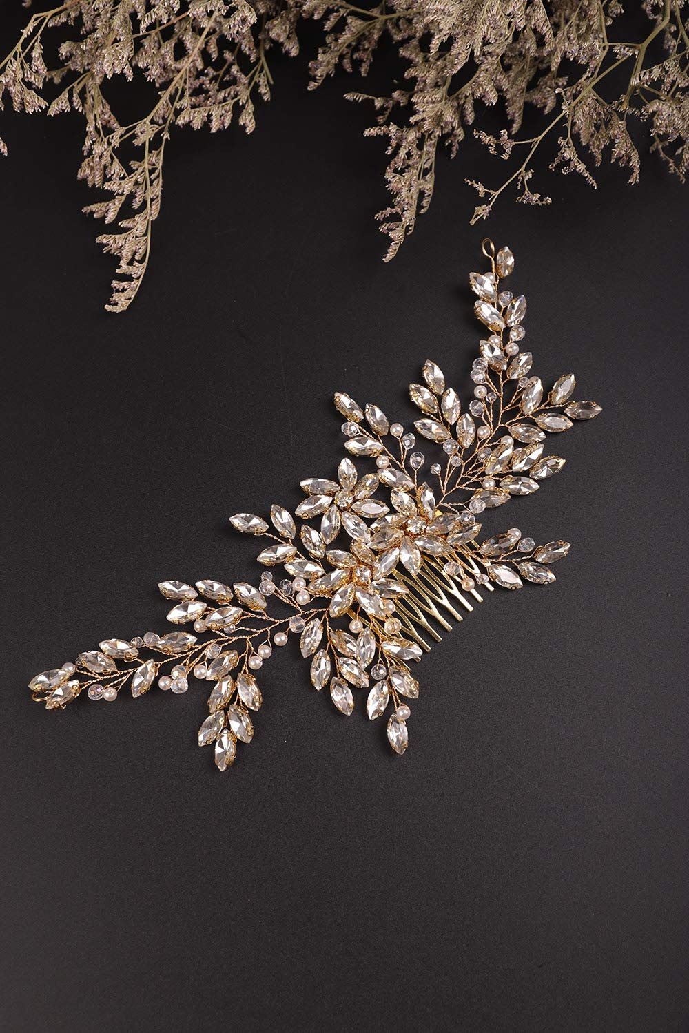 Amazon.com : Denifery Rose Gold Bridal Hair Comb Sparkly  display picture 3