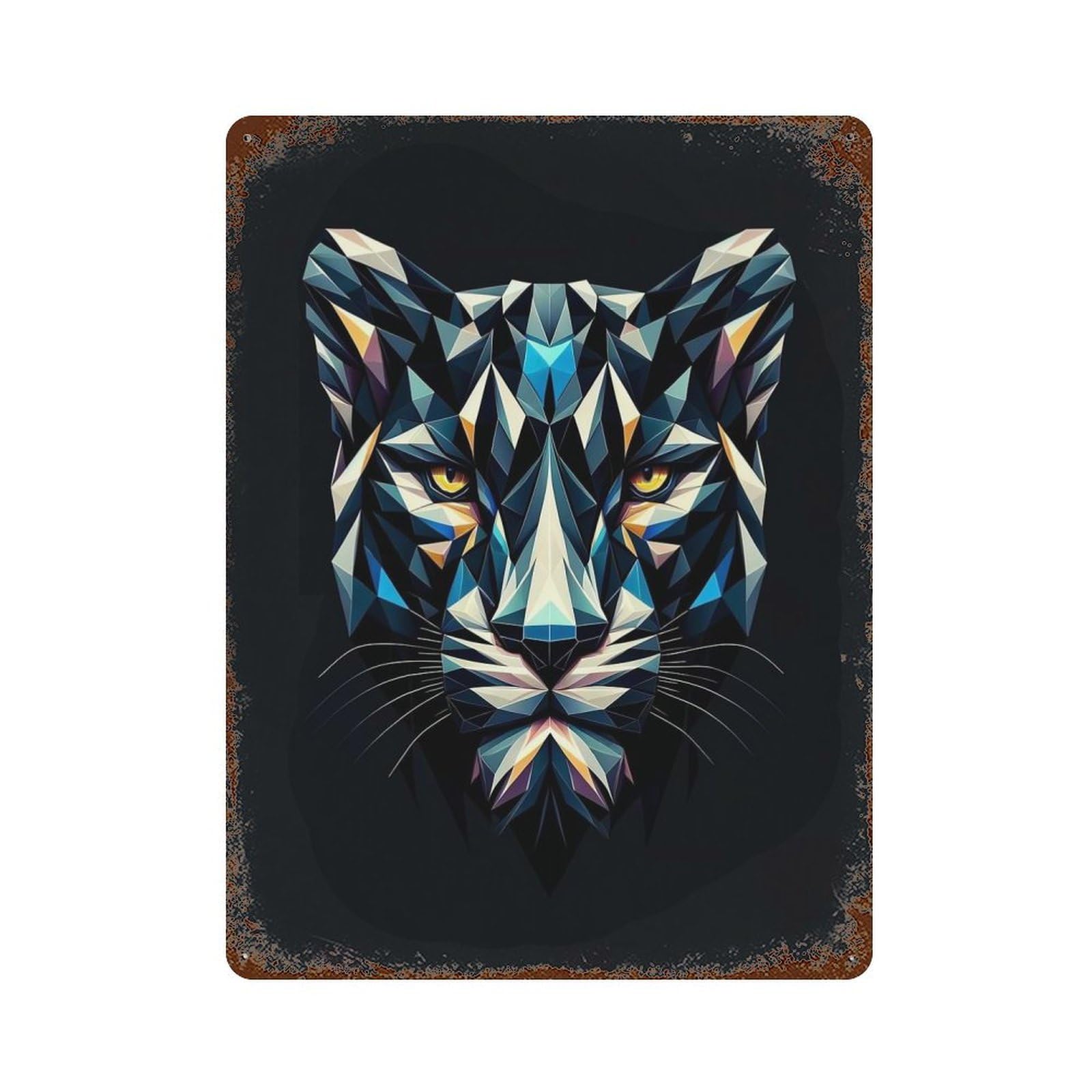 Geometric Panther 15.7"x11.8" Aged Metal Wall Plaque, Classic Wall Plaque for Basement, Hobby Room And Garage Decor