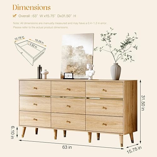 Miniatura 26 de Cómoda de 6 cajones, cómoda de mediados de siglo de 47 pulgadas de ancho, cómoda de madera para dormitorio con 6 cajones de almacenamiento para