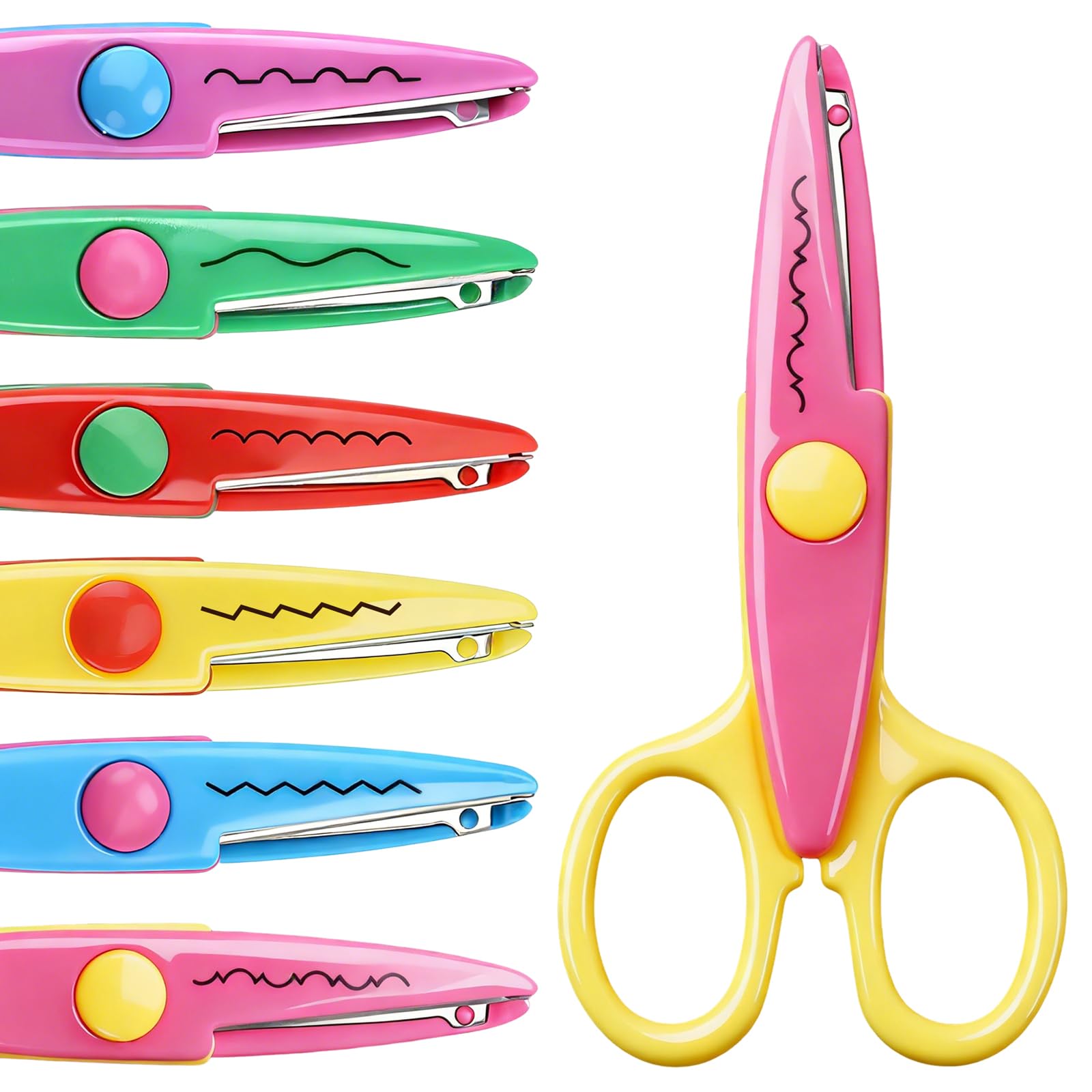 6pcs craft scissors, craft scissors decorative edge for Scrapebook＆School, fancy scissors with Stamp Edge, Fine Zigzag, Castle, Wide Zigzag, Scallop, Ripple - 1