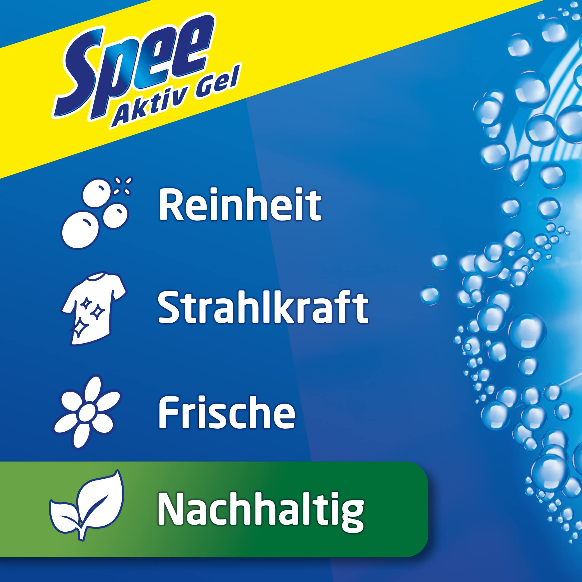 Spee Aktiv Gel Universal 4 + 1 Waschmittel 400 WL (4 x 100 Waschladungen), Flüssigwaschmittel mit 4 + 1 Formel vereint Reinheit, Strahlkraft, Frische & Nachhaltigkeit, 20° - 95° C