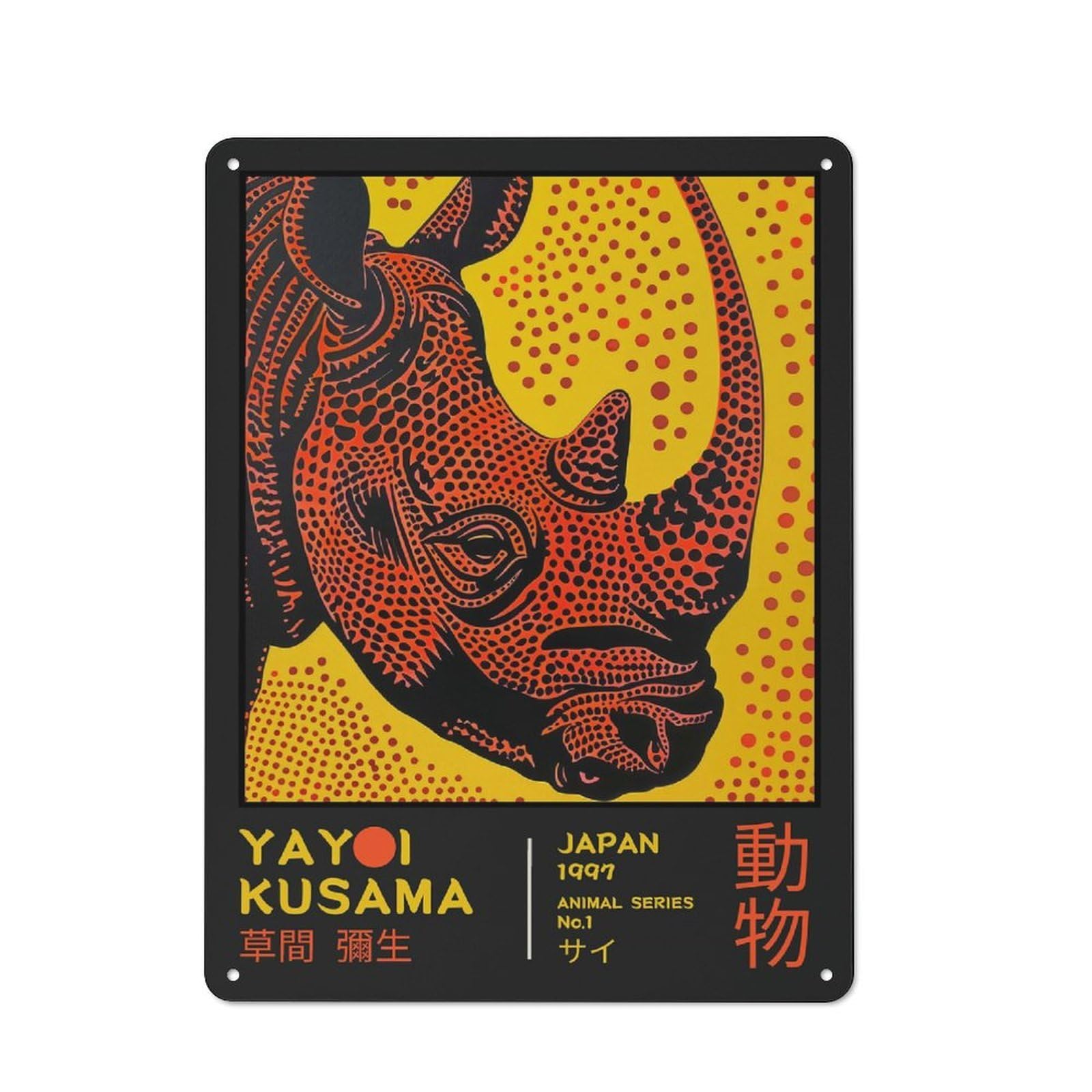 Junmoney Style-16 Kitchen Metal Sign With Yayoi Kusama Rhino No.1 Exhibition Poster Design 40X30cm, Cosy Kitchen Wall Decor For Coffee Bar, Kitchen, Bistro Or Tea Corner