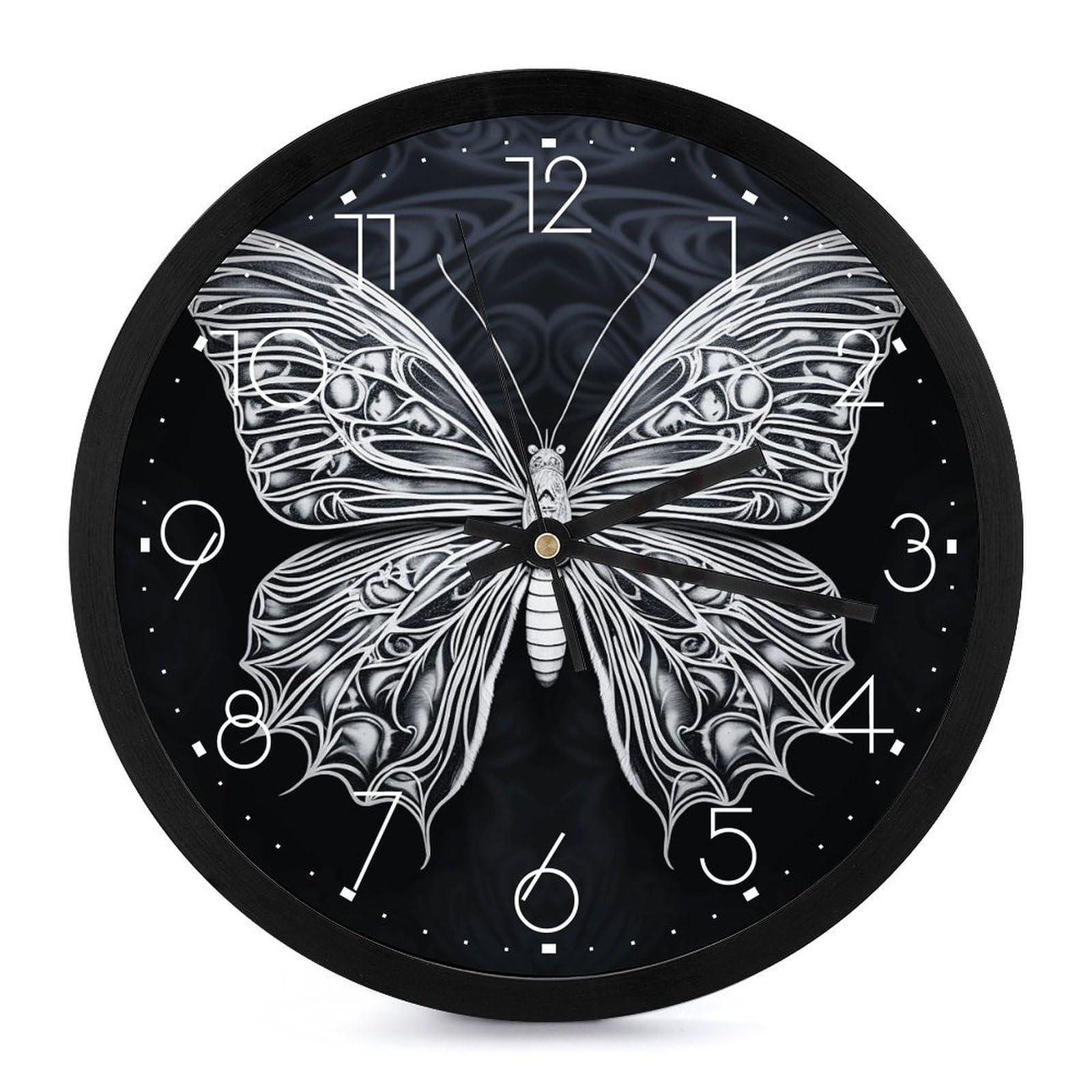 Horloge murale silencieuse de 25,4 cm avec mécanisme analogique moderne noir et blanc