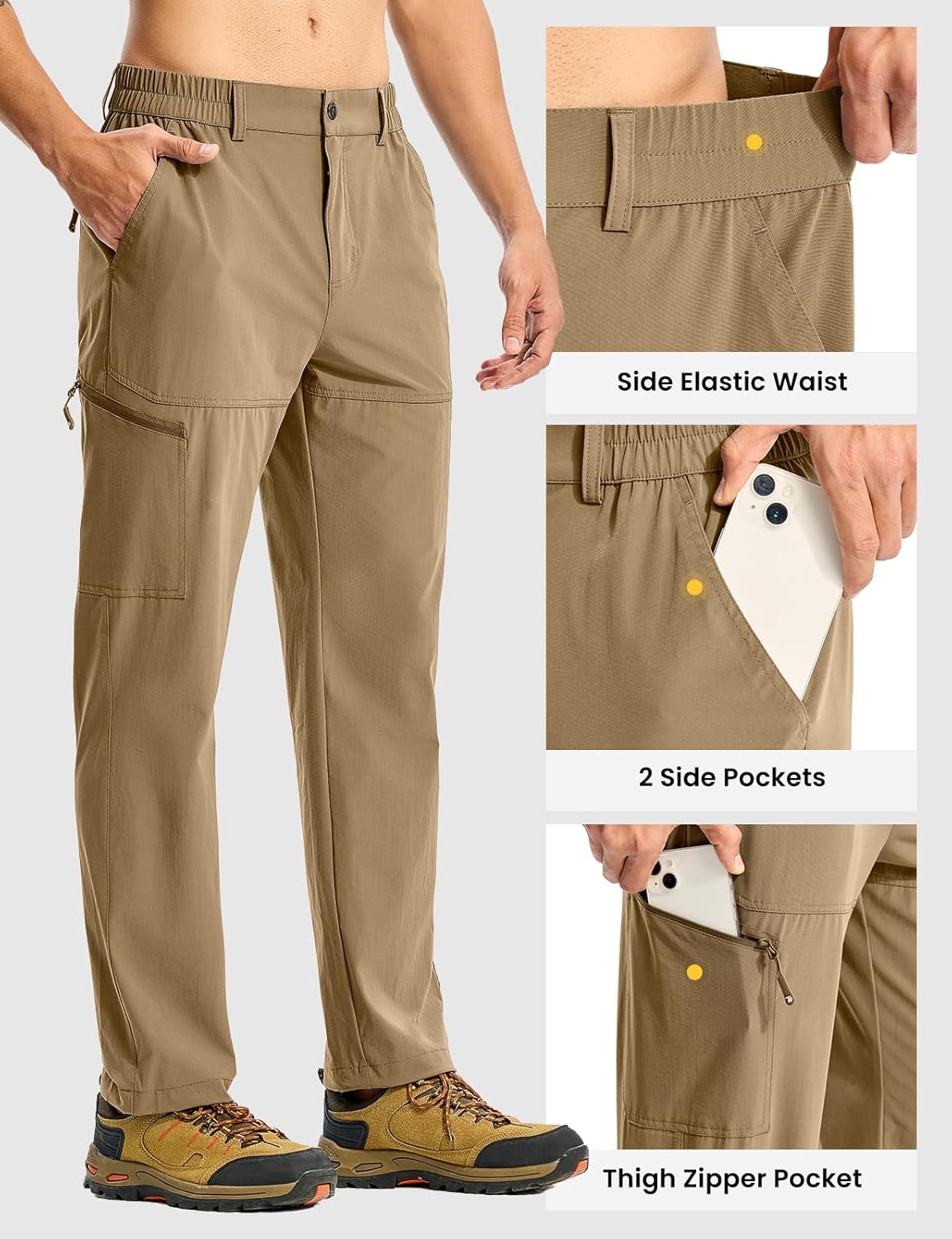 TBMPOY Men's Lightweight Hiking Pants Quick Dry 4 Pockets Stretch Water Resistant Travel Fishing Convertible Zip Cargo Jogger - Image 4