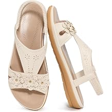Ecetana Womens Flat Sandals 2026 Comfortable Dressy Summer Sandals with Memory Foam Ankle Strap Casual Walking Shoes for Travel