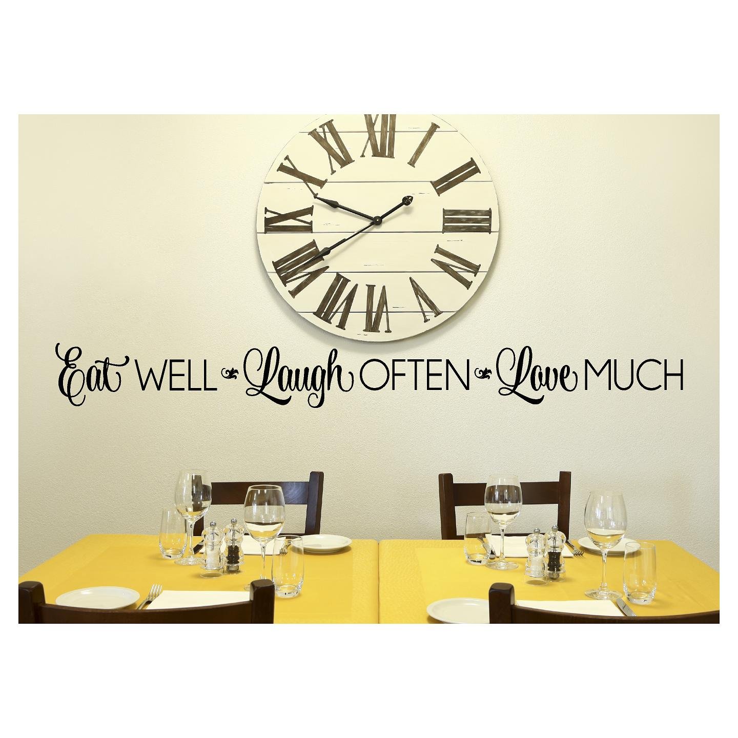 Sticker mural Eat Well Laugh Often autocollant vinyle noir décoration salon cuisine 6x57