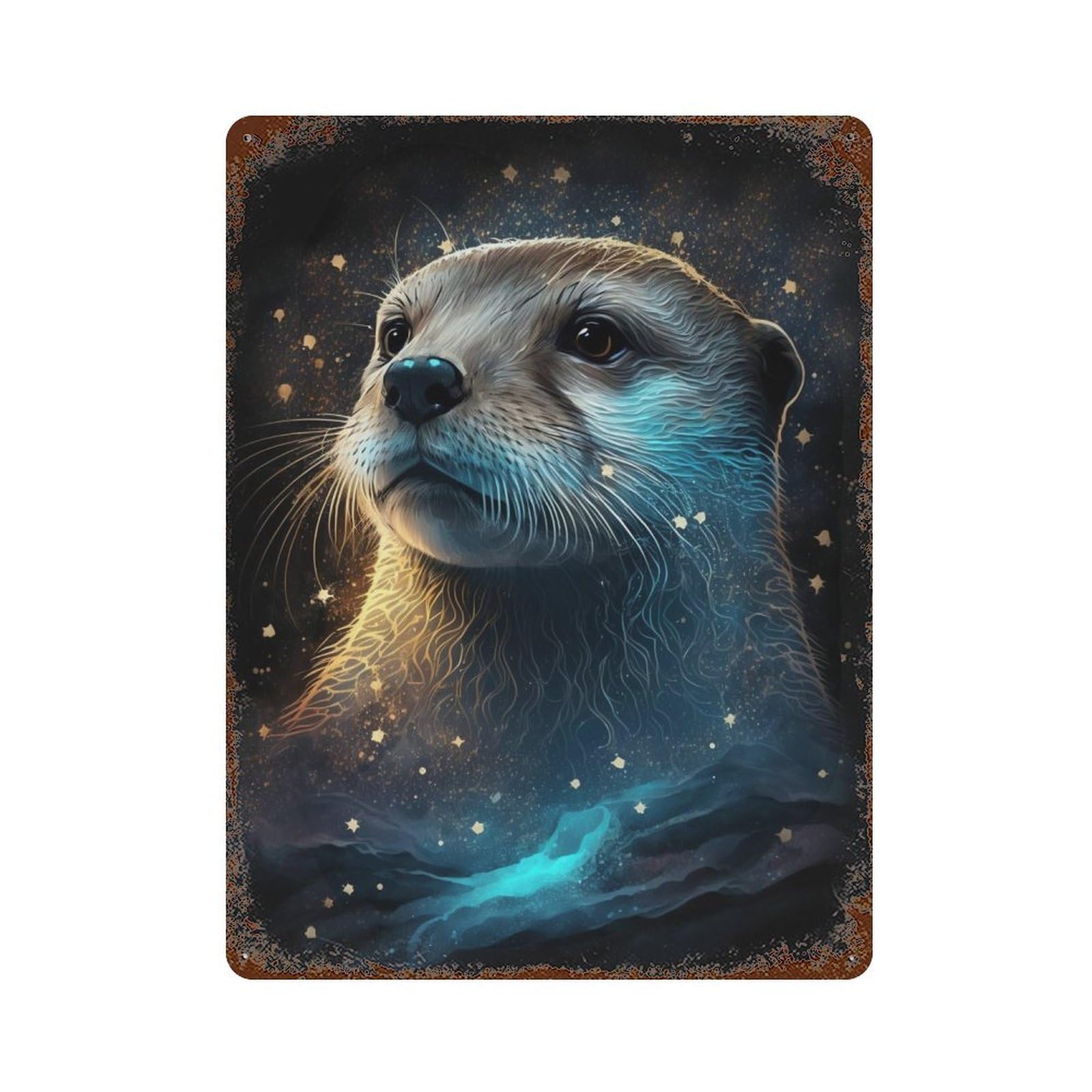 Rust Effect Magical Otter Portrait Vintage Rust Metal Sign 15.7"x11.8", Old School Wall Decor for Basement, Hobby Room And Garage Decor